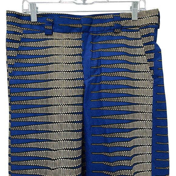 Abstract Print Pants Blue Gold Geometric Mid Rise Tapered Leg Bold Retro Mod - Picture 4 of 10